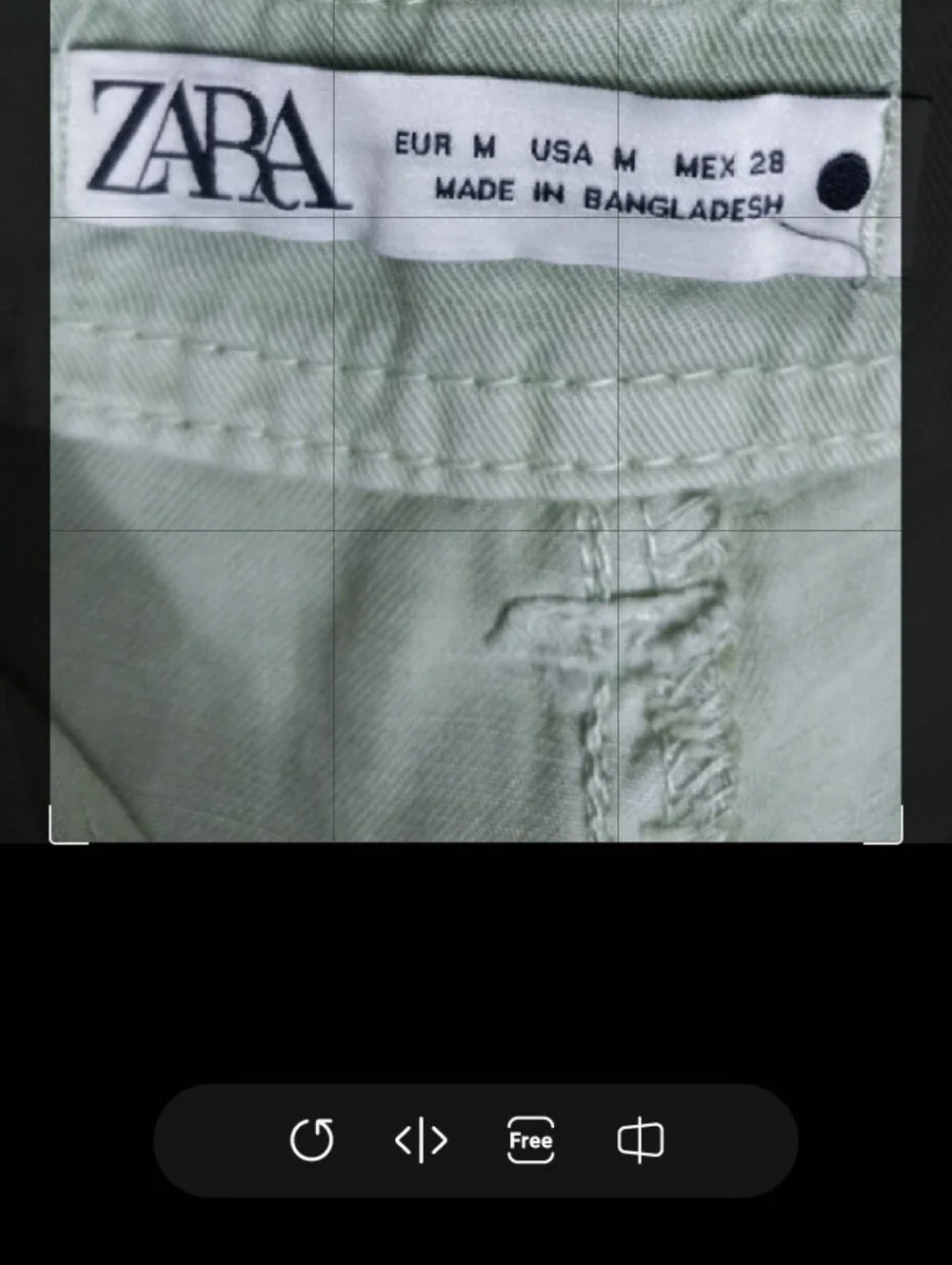 Zara Light Sage Green Utility Pants Size Medium 32in waist 23in Inseam.